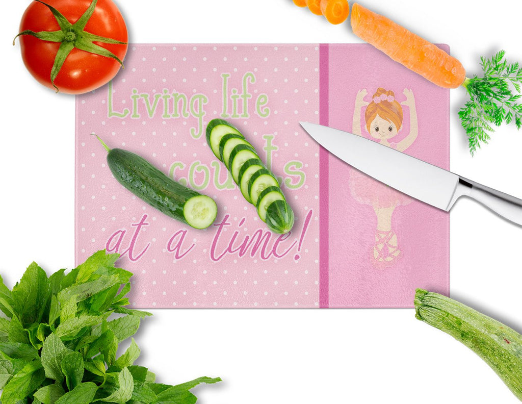 Ballet in 8 Counts Red Hair Cutting Board Tempered Glass Kitchen Cutting Surface, Heat Resistant Chopping, Non-Slip Feet, Food Prep & Serving