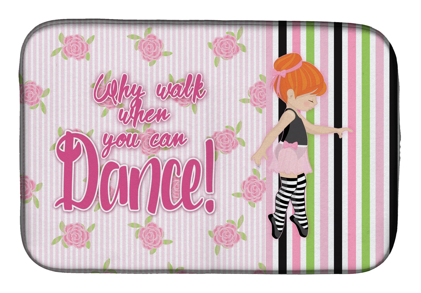 Ballet Dance Stripes Red Hair Dish Drying Mat Absorbent Dish Drying Mat Pad for Kitchen Counter Dish Drainer Mat for Countertop, 14 x 21", Multicolor