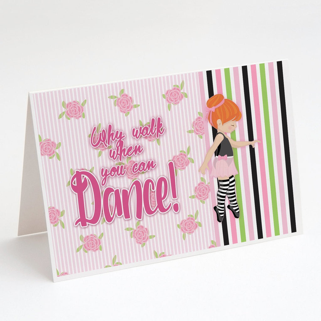 Ballet Dance Stripes Red Hair Greeting Cards Pack of 8 Blank Cards with Envelopes Whimsical A7 Size 5x7