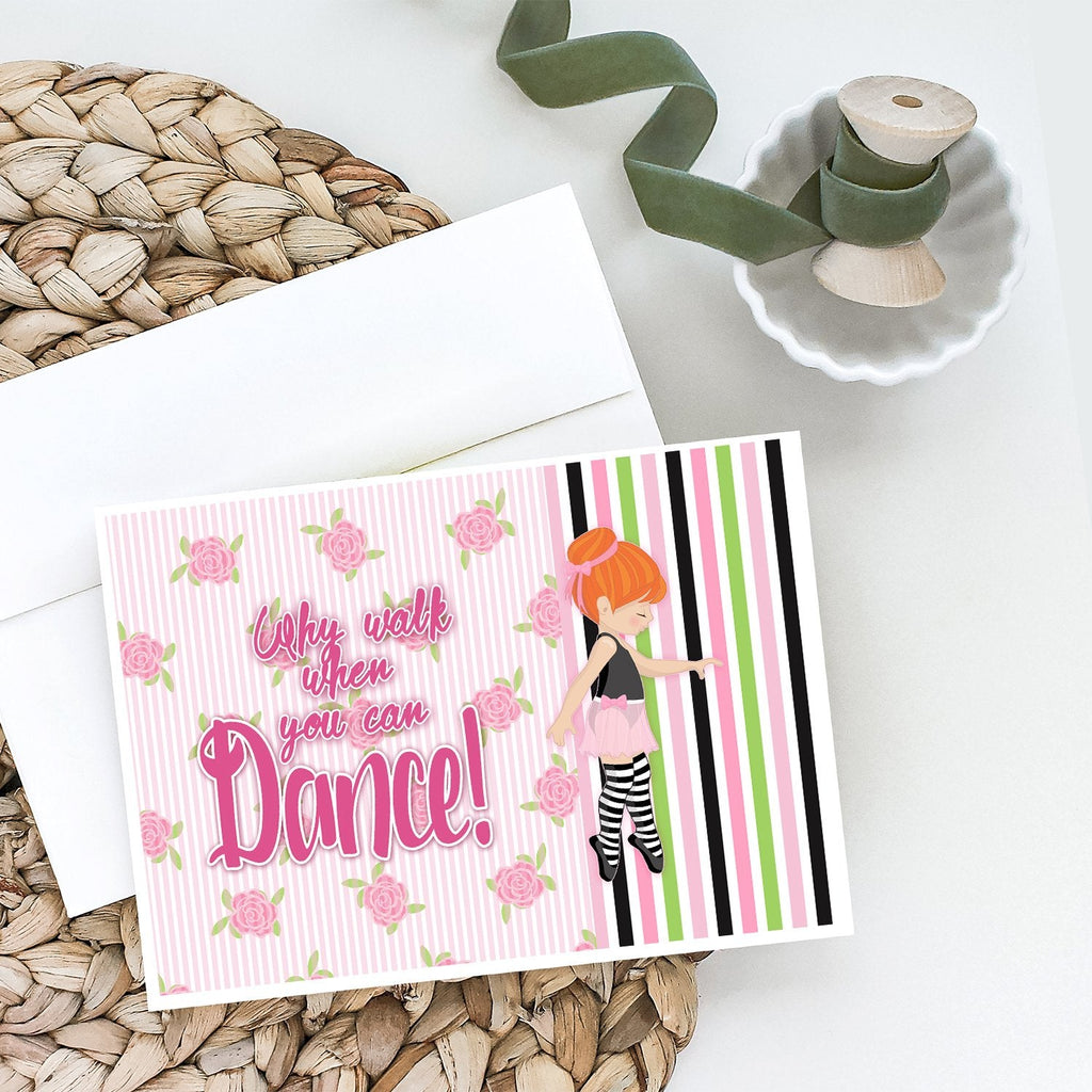 Ballet Dance Stripes Red Hair Greeting Cards Pack of 8 Blank Cards with Envelopes Whimsical A7 Size 5x7