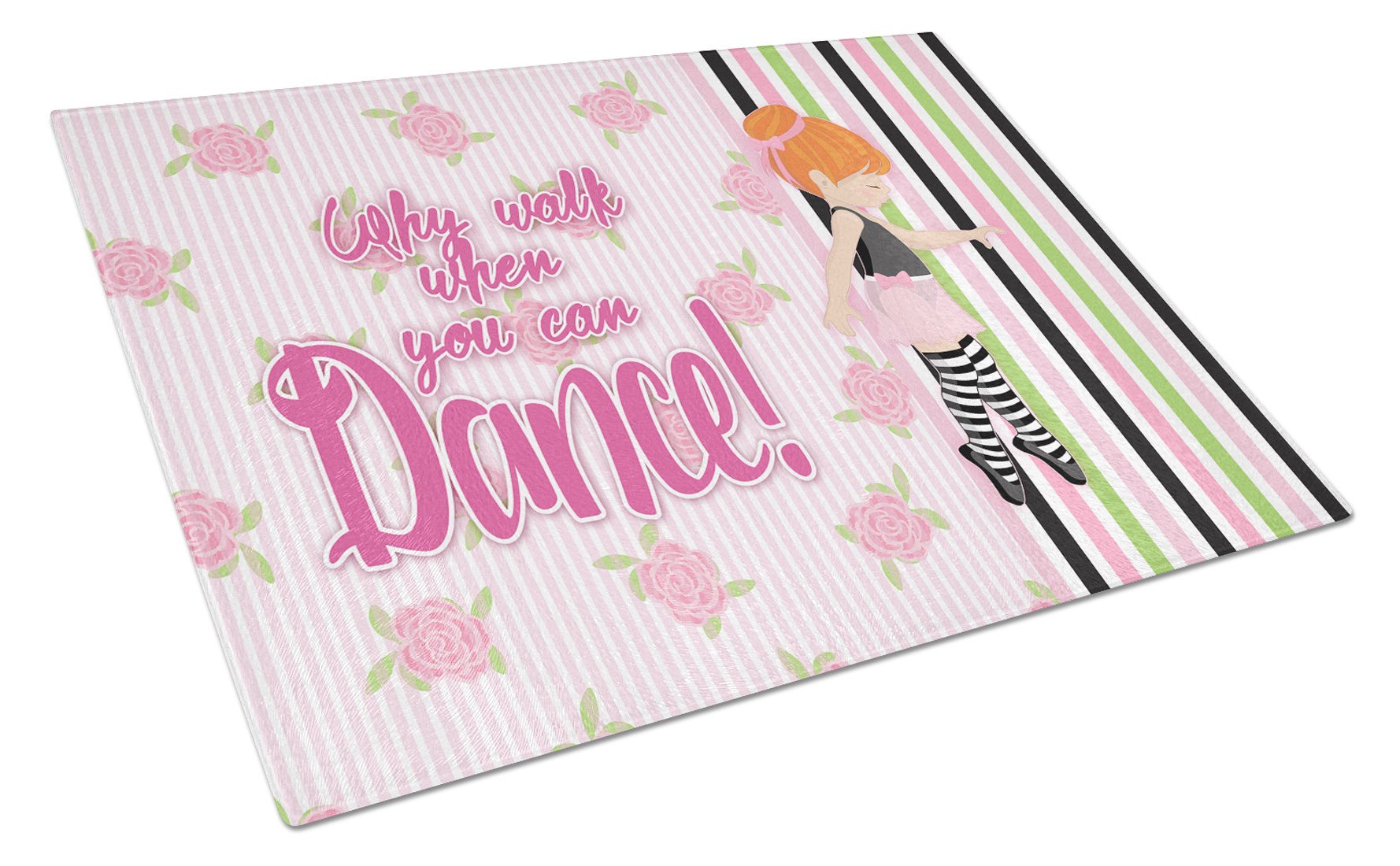 Ballet Dance Stripes Red Hair Cutting Board Tempered Glass Kitchen Cutting Surface, Heat Resistant Chopping, Non-Slip Feet, Food Prep & Serving