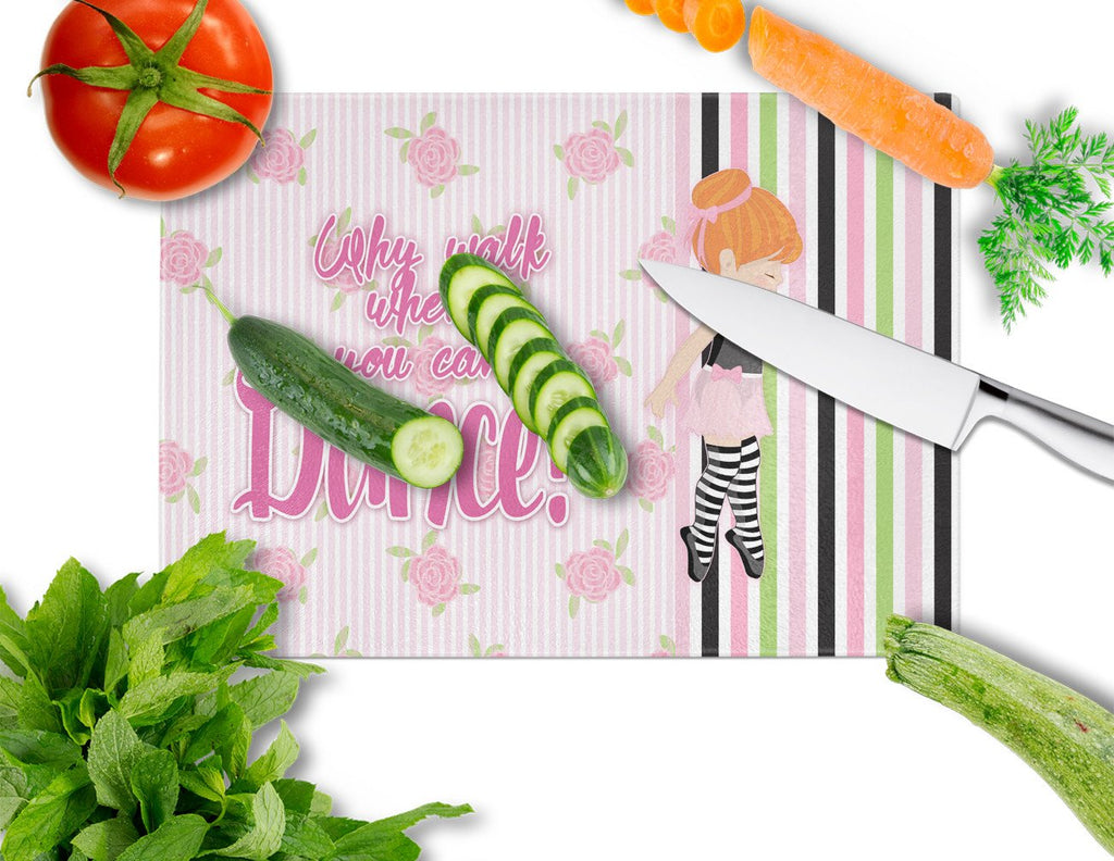 Ballet Dance Stripes Red Hair Cutting Board Tempered Glass Kitchen Cutting Surface, Heat Resistant Chopping, Non-Slip Feet, Food Prep & Serving