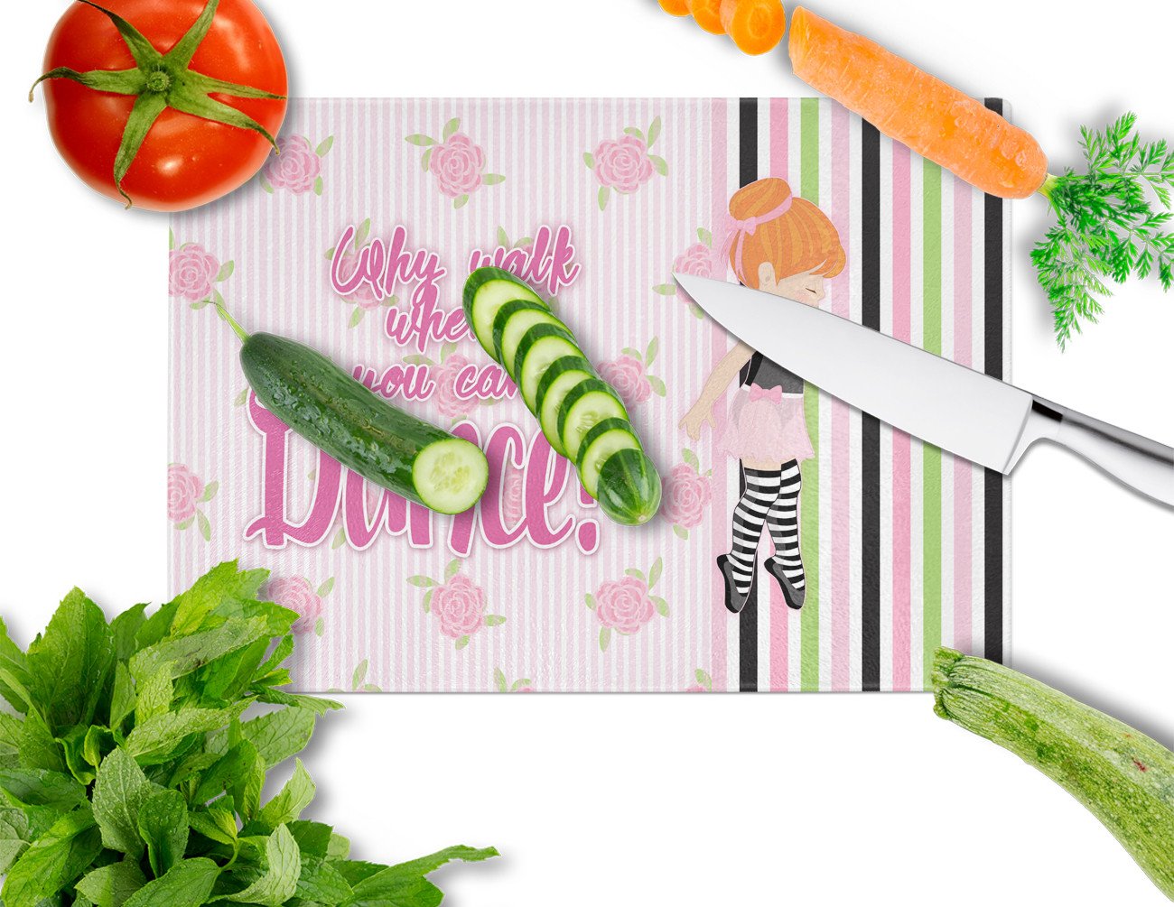 Ballet Dance Stripes Red Hair Cutting Board Tempered Glass Kitchen Cutting Surface, Heat Resistant Chopping, Non-Slip Feet, Food Prep & Serving