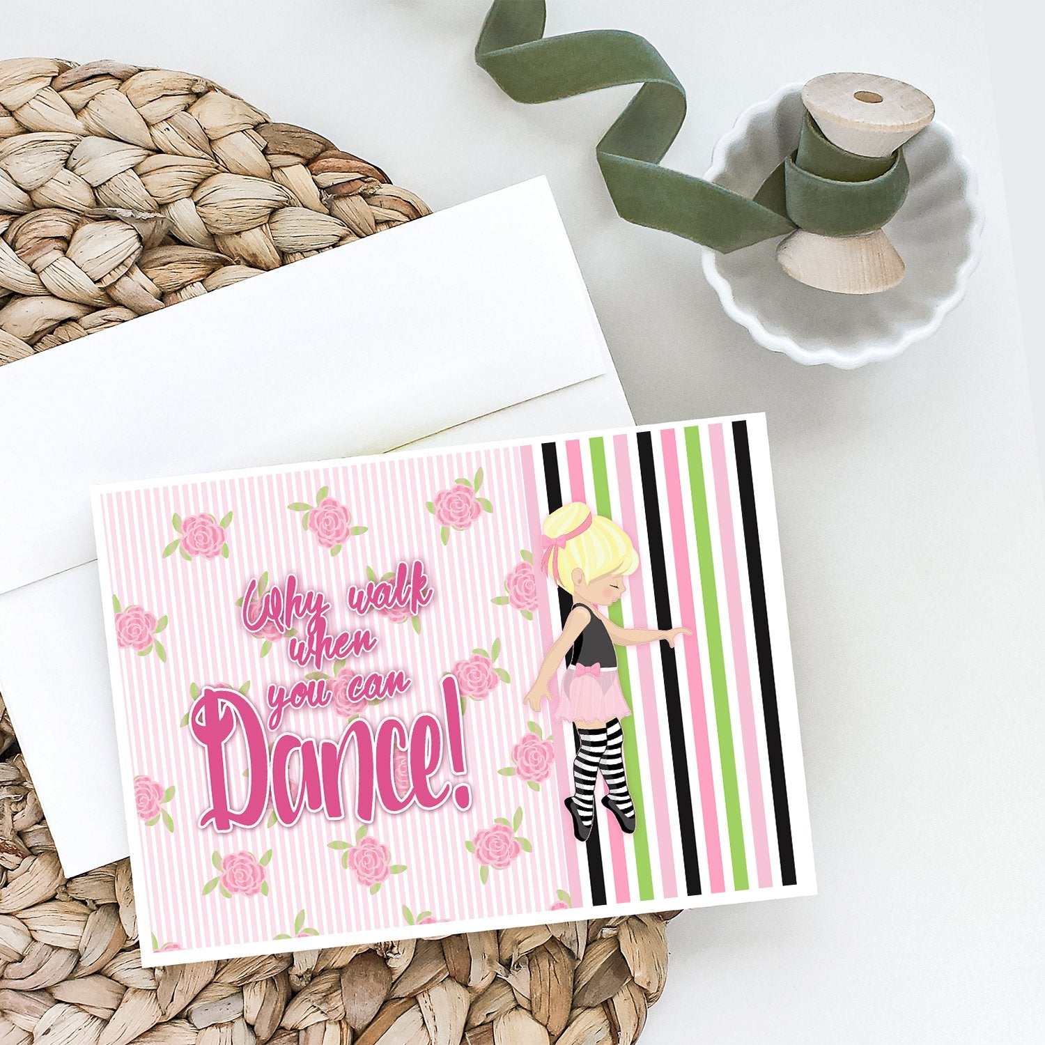 Ballet Dance Stripes Blonde Greeting Cards Pack of 8 Blank Cards with Envelopes Whimsical A7 Size 5x7