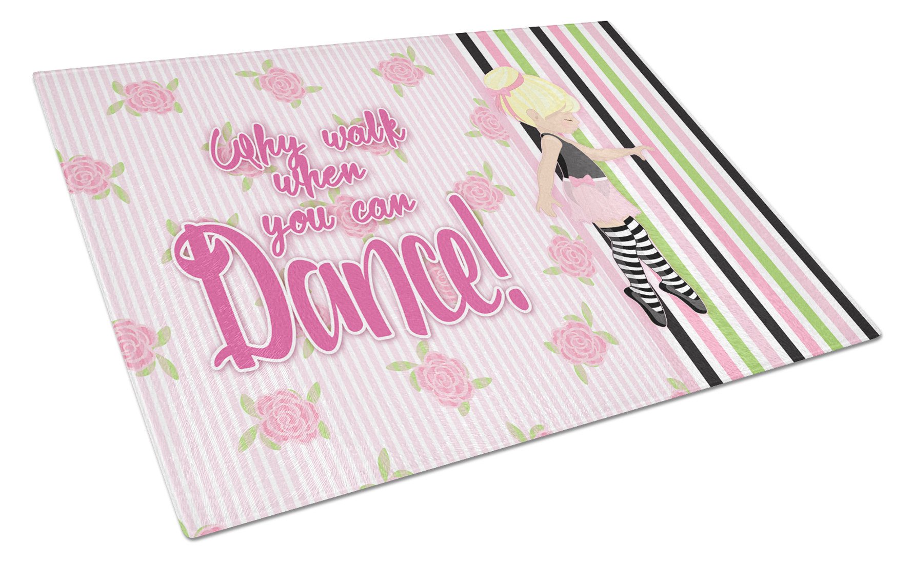 Ballet Dance Stripes Blonde Cutting Board Tempered Glass Kitchen Cutting Surface, Heat Resistant Chopping, Non-Slip Feet, Food Prep & Serving