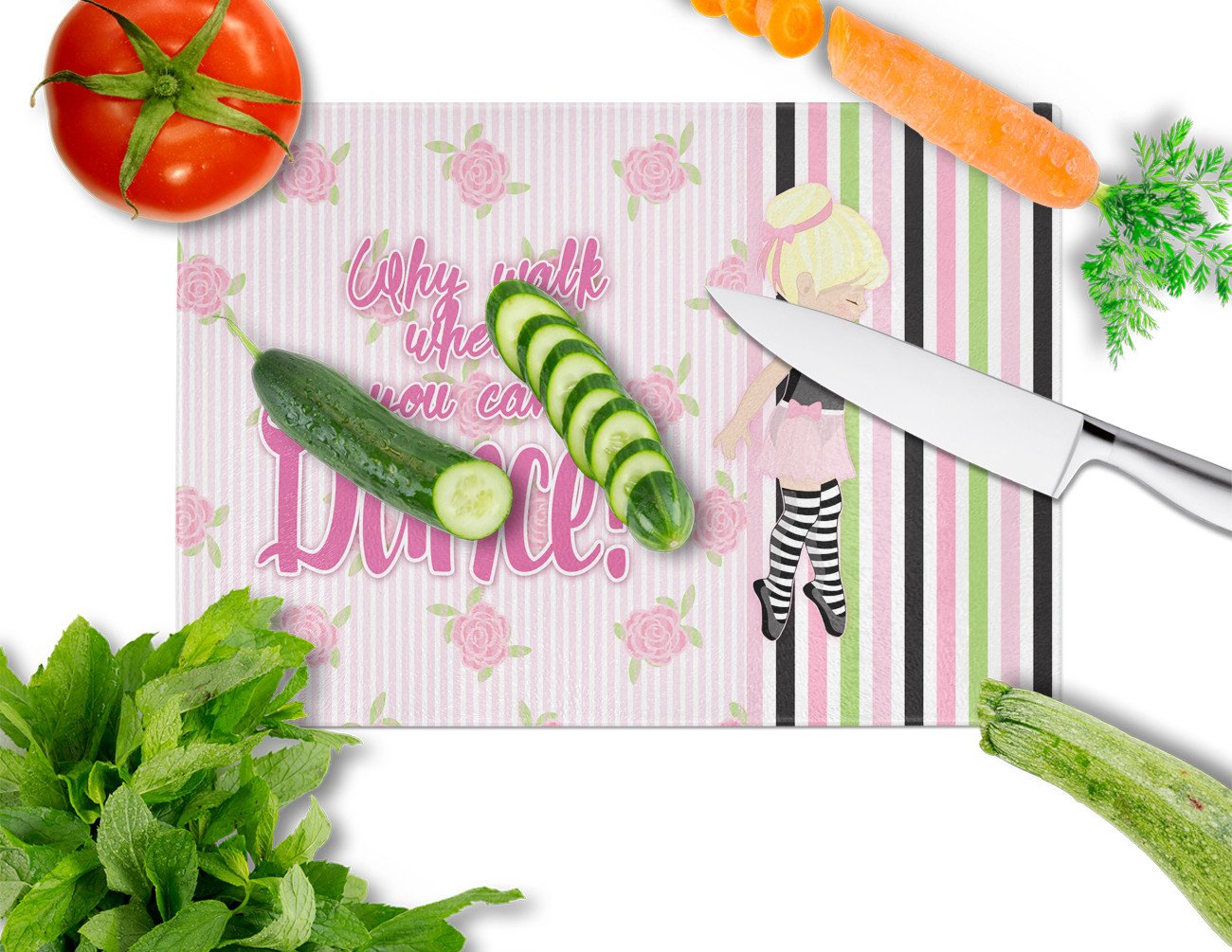 Ballet Dance Stripes Blonde Cutting Board Tempered Glass Kitchen Cutting Surface, Heat Resistant Chopping, Non-Slip Feet, Food Prep & Serving
