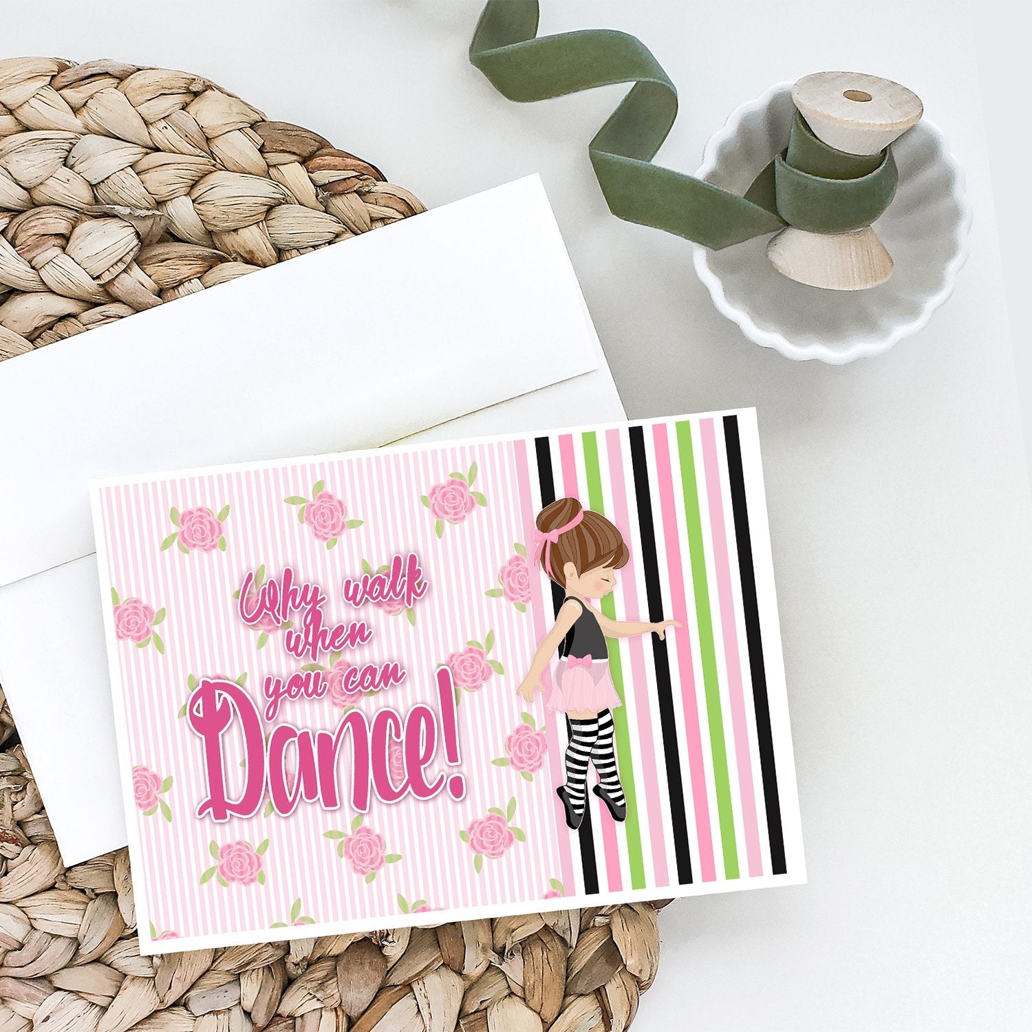 Ballet Dance Stripes Brunette Greeting Cards Pack of 8 Blank Cards with Envelopes Whimsical A7 Size 5x7