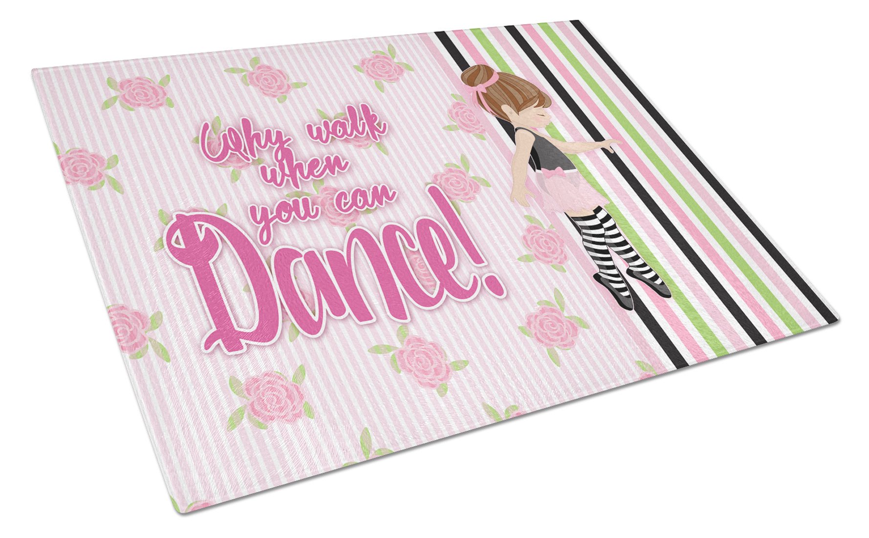 Ballet Dance Stripes Brunette Cutting Board Tempered Glass Kitchen Cutting Surface, Heat Resistant Chopping, Non-Slip Feet, Food Prep & Serving