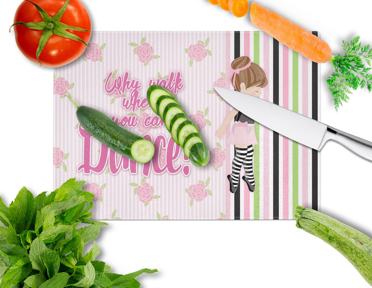 Ballet Dance Stripes Brunette Cutting Board Tempered Glass Kitchen Cutting Surface, Heat Resistant Chopping, Non-Slip Feet, Food Prep & Serving