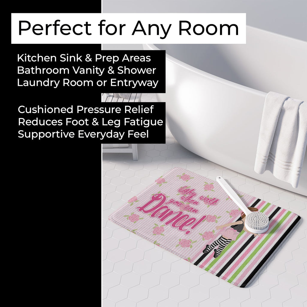 Ballet Dance Stripes Brunette Memory Foam Kitchen Mat Machine Washable Anti-Fatigue Cushion Comfort Bath or Kitchen Rug