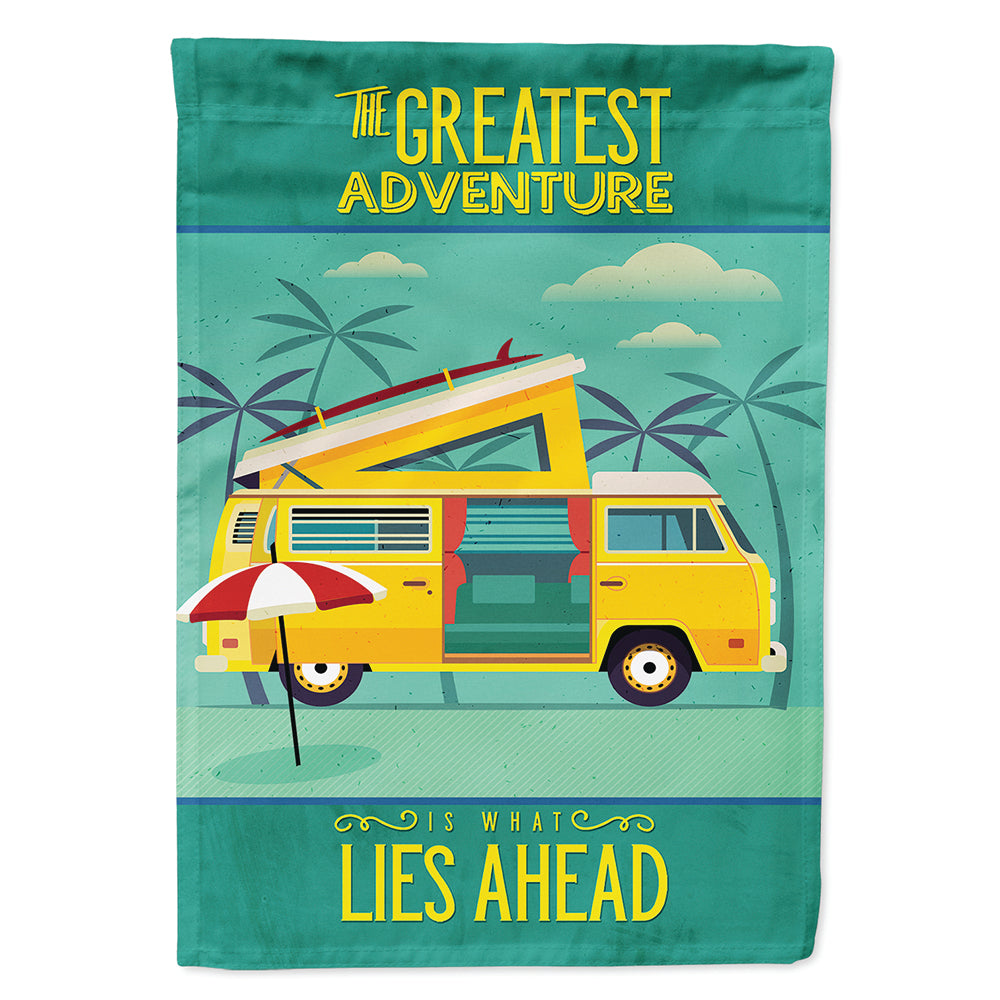 Greatest Adventure Camper Van House Flag 28x40 Porch Sleeve Pole Decorative Outside Yard Banner Artwork Wall Hanging, Polyester