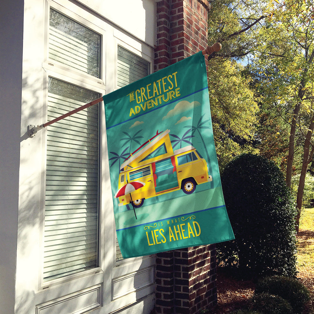 Greatest Adventure Camper Van House Flag 28x40 Porch Sleeve Pole Decorative Outside Yard Banner Artwork Wall Hanging, Polyester