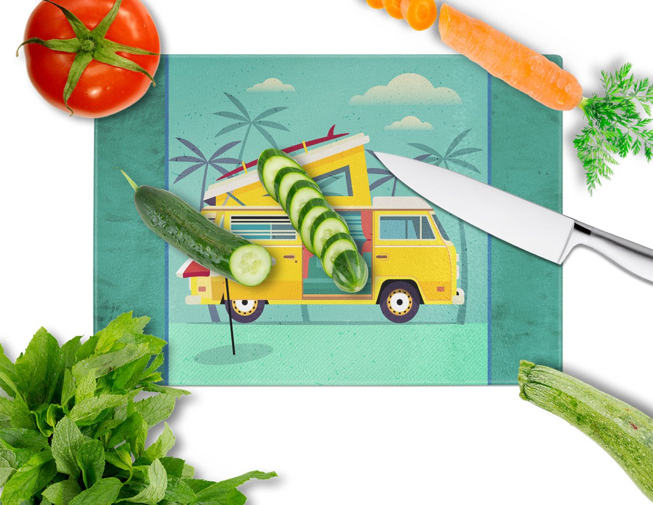 Greatest Adventure Camper Van Cutting Board Tempered Glass Kitchen Cutting Surface, Heat Resistant Chopping, Non-Slip Feet, Food Prep & Serving