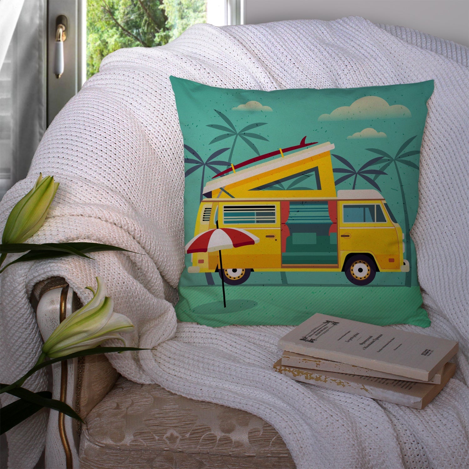 Greatest Adventure Camper Van Decorative Throw Pillow 14x14 Indoor Outdoor Accent Cushion, Fabric Cover with Insert for Sofa, Bed, Porch & Living Room