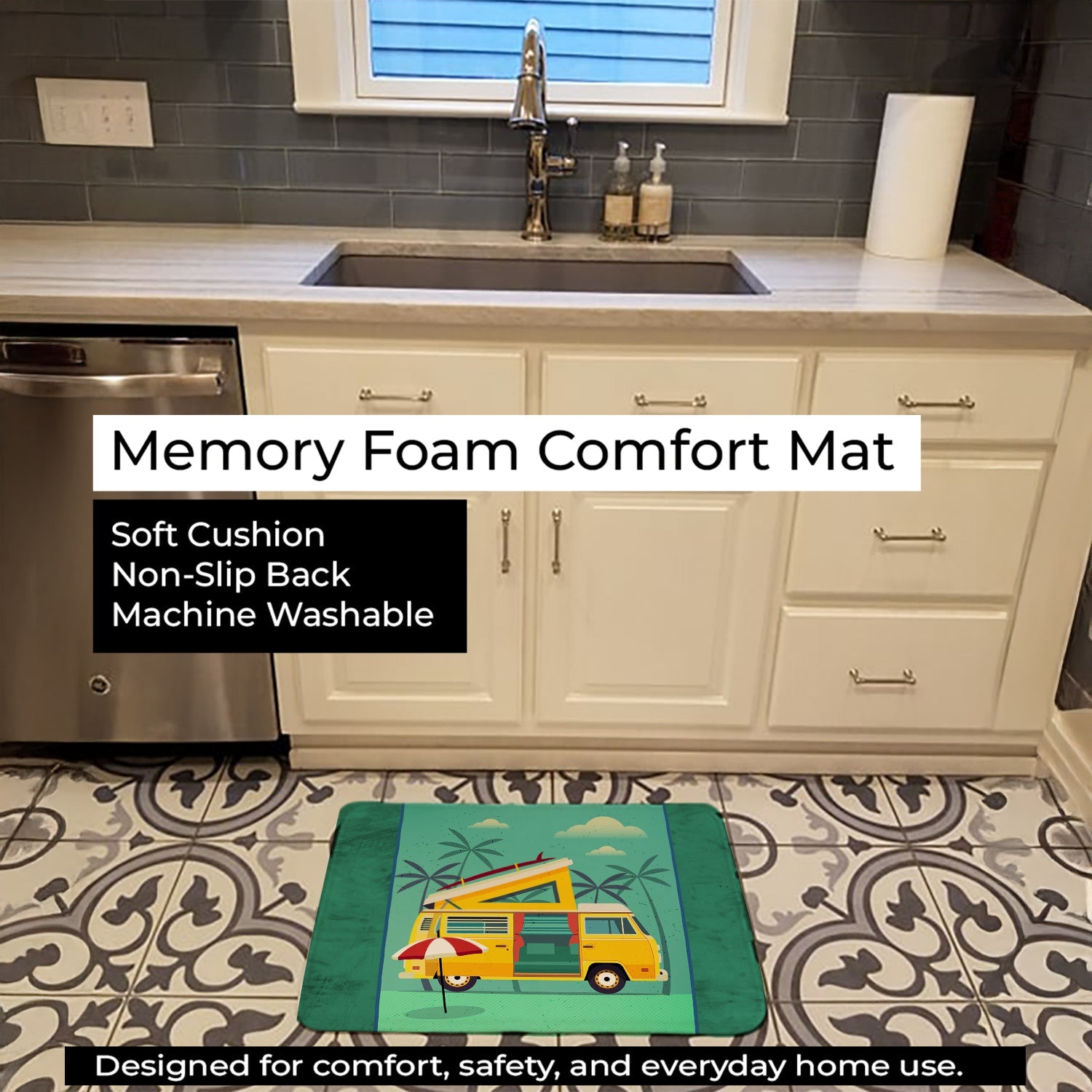 Greatest Adventure Camper Van Memory Foam Kitchen Mat Machine Washable Anti-Fatigue Cushion Comfort Bath or Kitchen Rug
