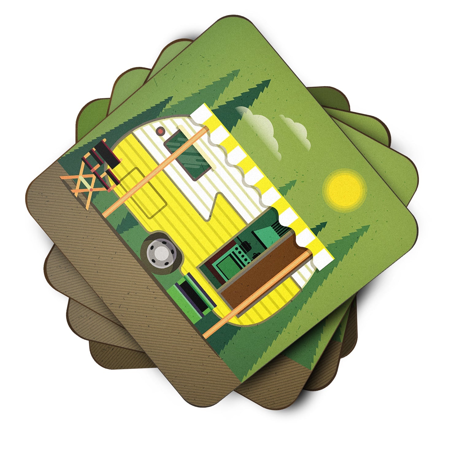 Greatest Adventure Retro Camper Foam Coasters Set of 4 Cup Coasters for Indoor Outdoor, Tabletop Protection, Anti Slip, Mouse pad Material