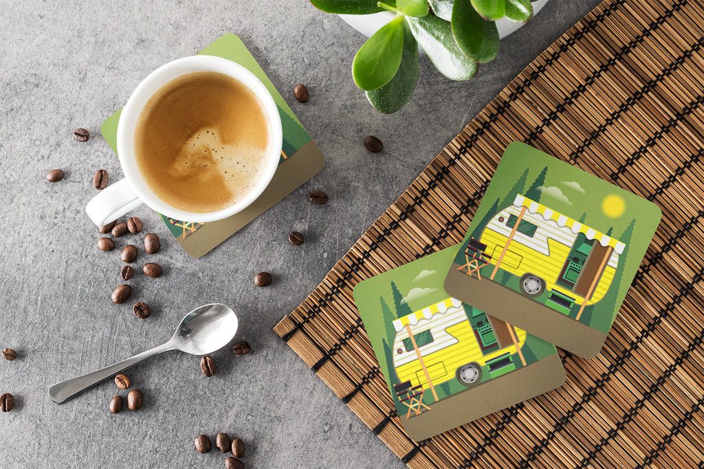 Greatest Adventure Retro Camper Foam Coasters Set of 4 Cup Coasters for Indoor Outdoor, Tabletop Protection, Anti Slip, Mouse pad Material