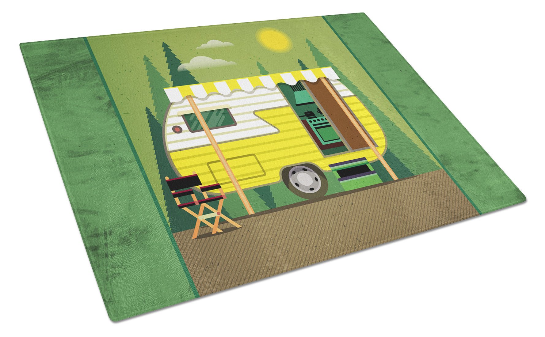 Greatest Adventure Retro Camper Cutting Board Tempered Glass Kitchen Cutting Surface, Heat Resistant Chopping, Non-Slip Feet, Food Prep & Serving