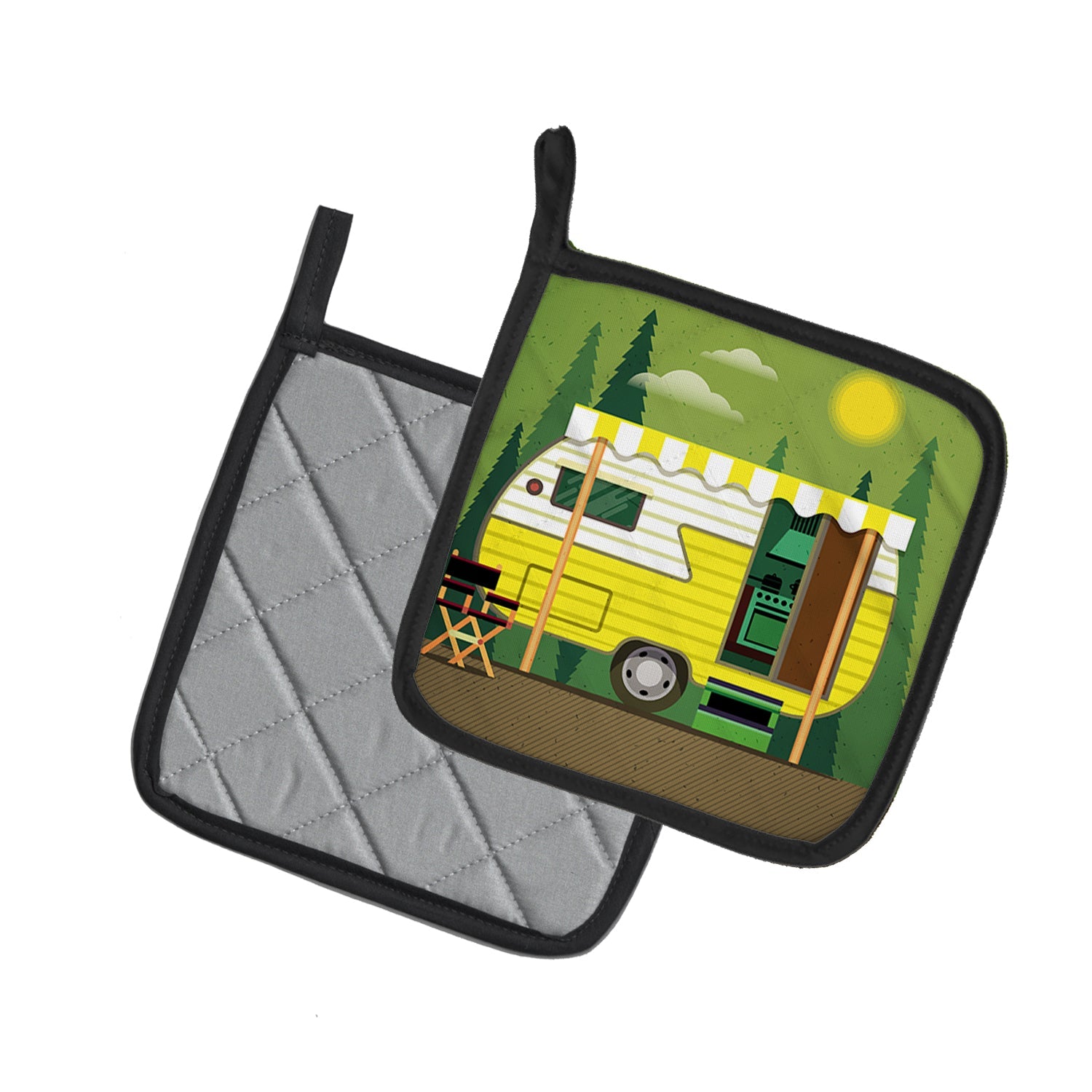 Greatest Adventure Retro Camper Pot Holder Set of 2 Heat Resistant Quilted Hot Pads 7.5 x 7.5 Inch, Insulated Kitchen Trivets for Cooking & Baking