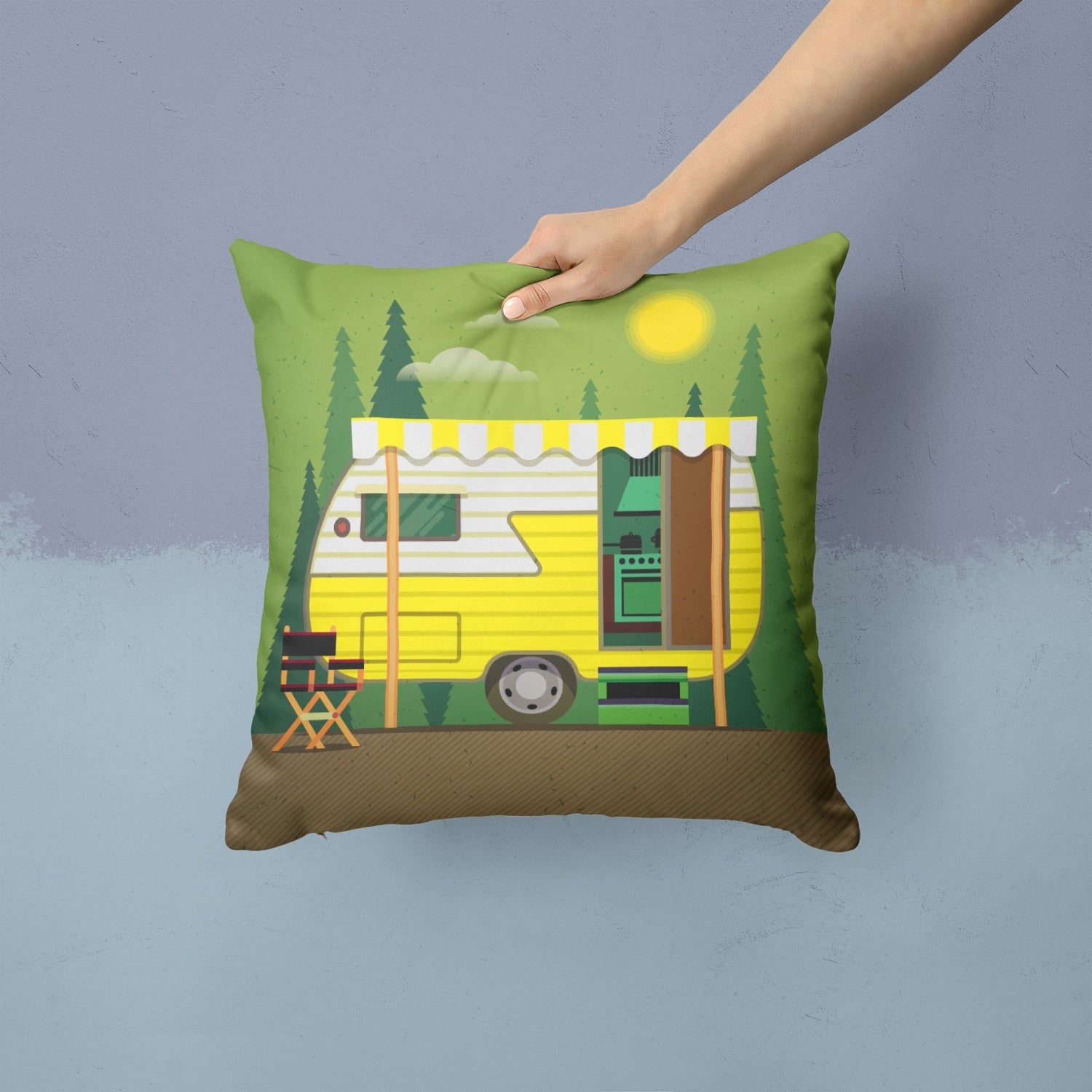 Greatest Adventure Retro Camper Decorative Throw Pillow 14x14 Indoor Outdoor Accent Cushion, Fabric Cover with Insert for Sofa, Bed, Porch & Living Room