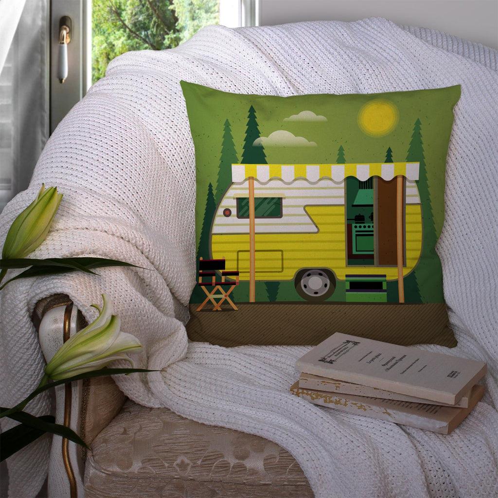 Greatest Adventure Retro Camper Decorative Throw Pillow 14x14 Indoor Outdoor Accent Cushion, Fabric Cover with Insert for Sofa, Bed, Porch & Living Room