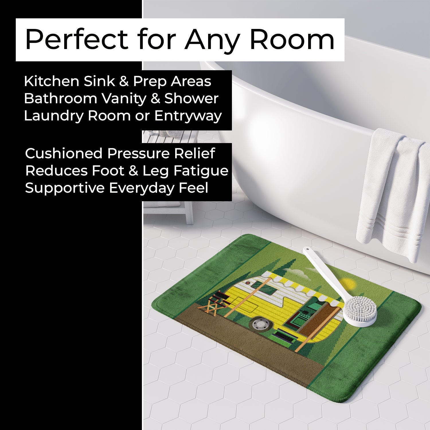 Greatest Adventure Retro Camper Memory Foam Kitchen Mat Machine Washable Anti-Fatigue Cushion Comfort Bath or Kitchen Rug