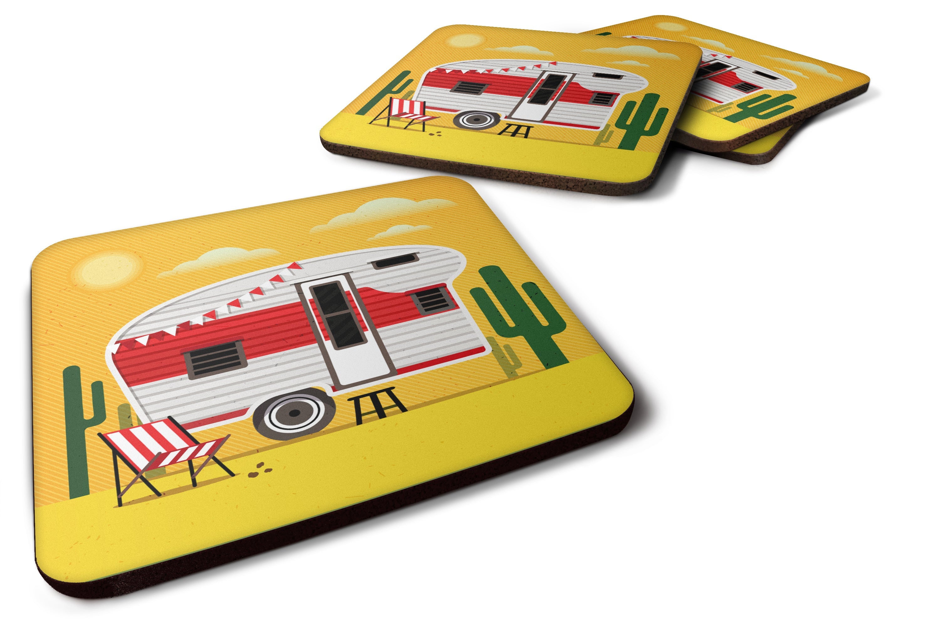 Greatest Adventure Retro Camper Desert Foam Coasters Set of 4 Cup Coasters for Indoor Outdoor, Tabletop Protection, Anti Slip, Mouse pad Material