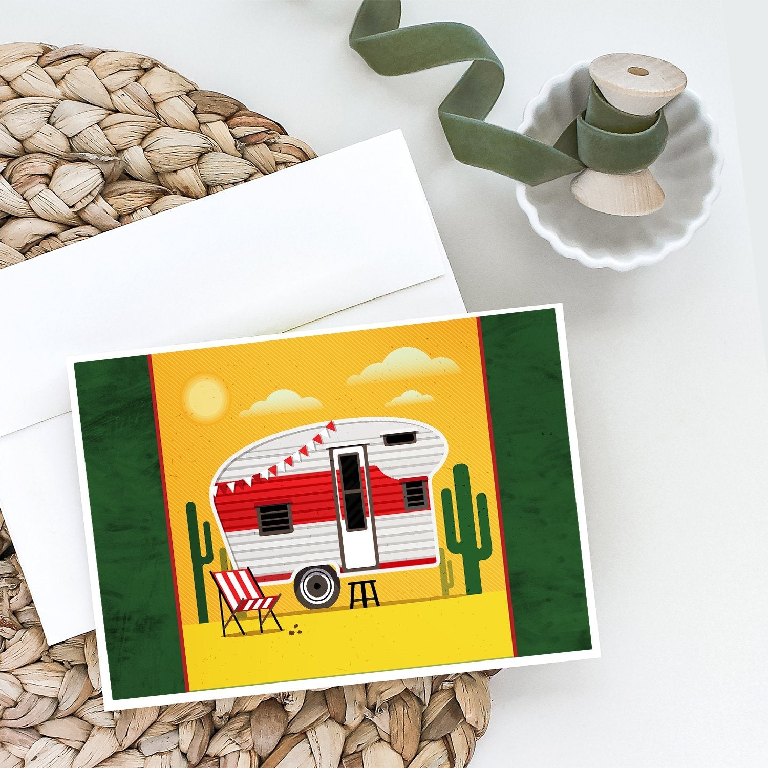 Greatest Adventure Retro Camper Desert Greeting Cards Pack of 8 Blank Cards with Envelopes Whimsical A7 Size 5x7