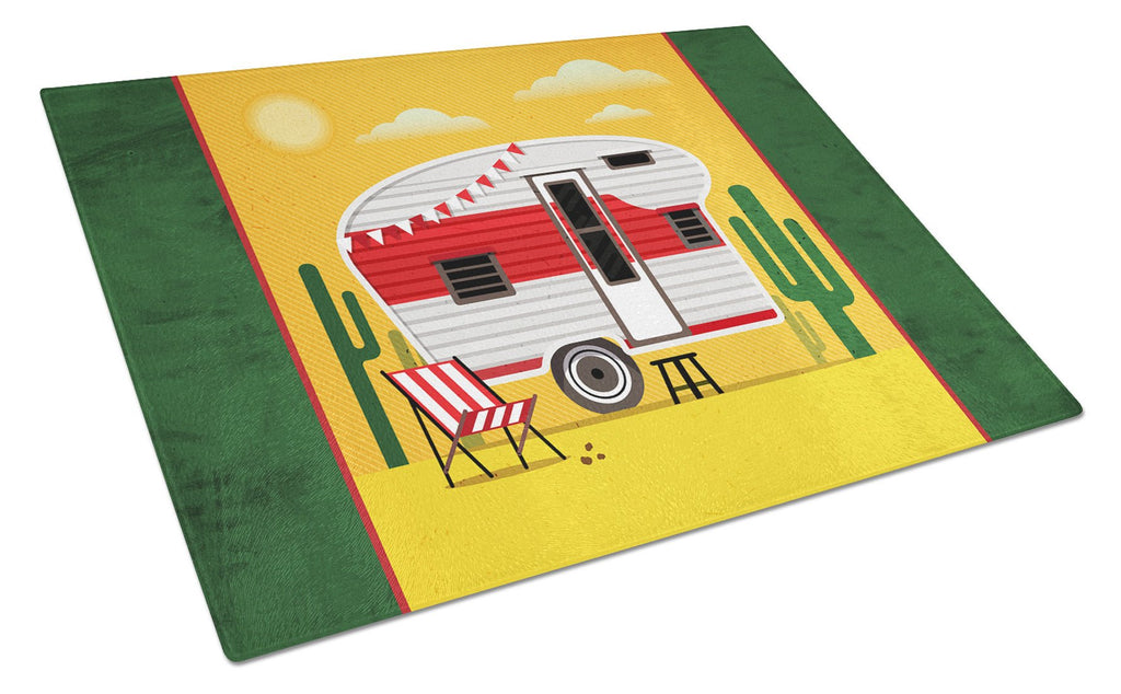 Greatest Adventure Retro Camper Desert Cutting Board Tempered Glass Kitchen Cutting Surface, Heat Resistant Chopping, Non-Slip Feet, Food Prep & Serving