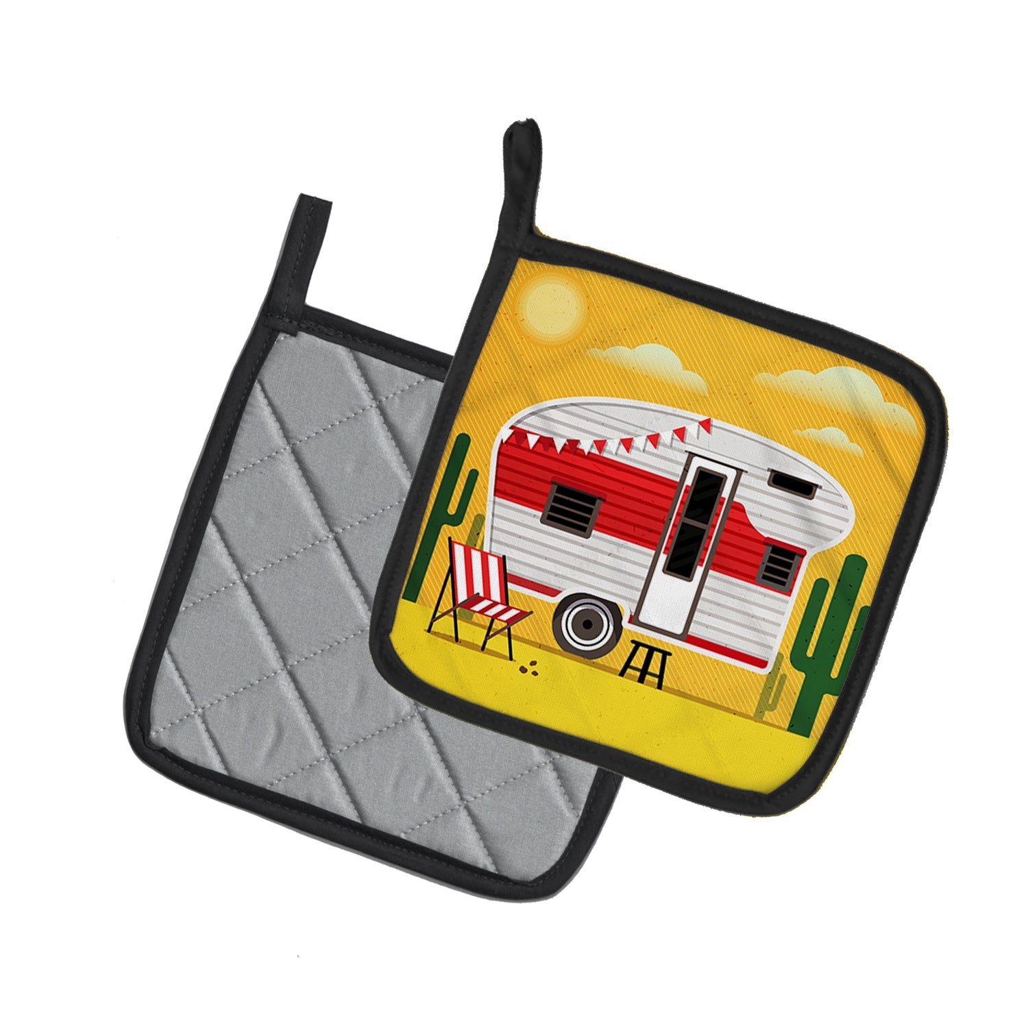 Greatest Adventure Retro Camper Desert Pot Holder Set of 2 Heat Resistant Quilted Hot Pads 7.5 x 7.5 Inch, Insulated Kitchen Trivets for Cooking & Baking