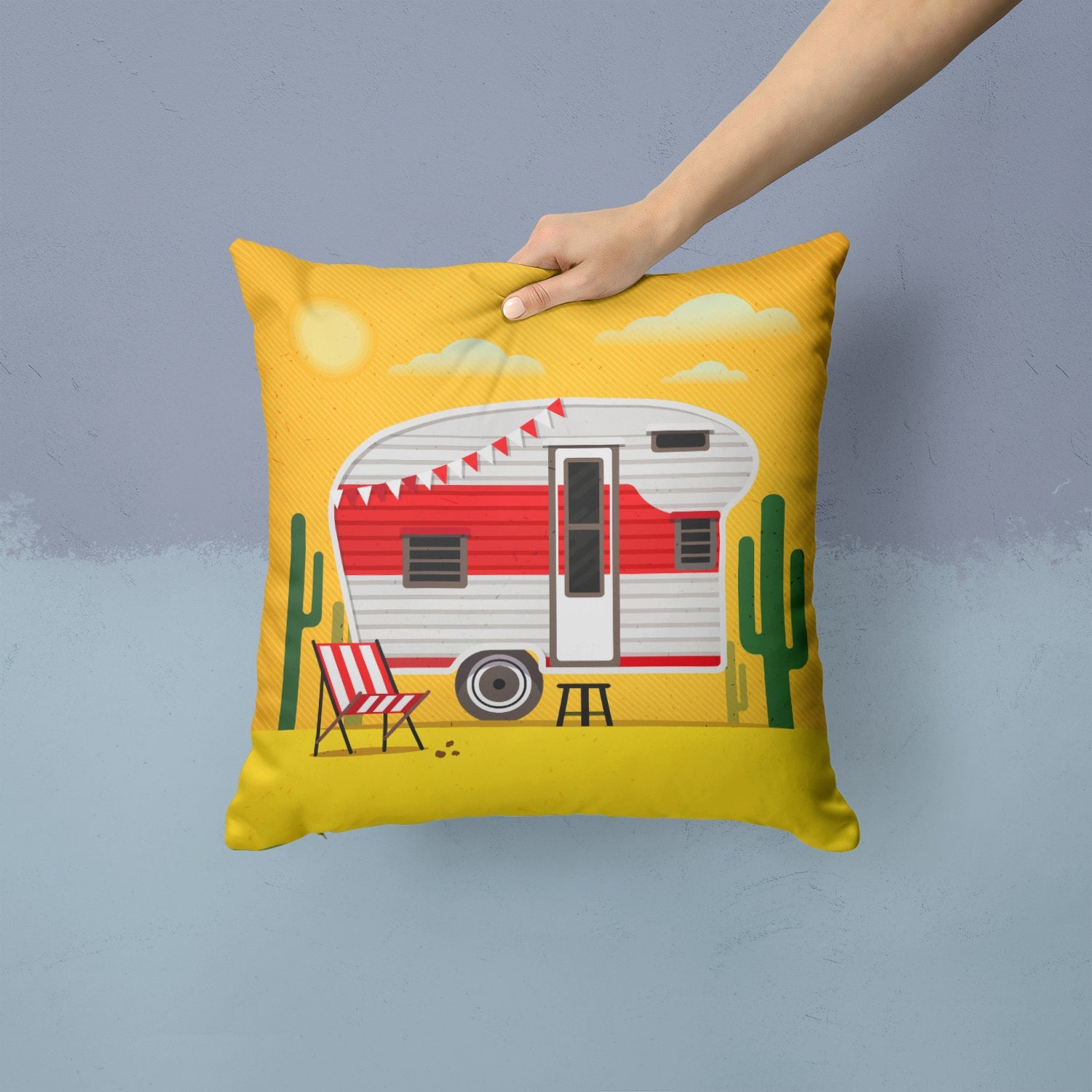 Greatest Adventure Retro Camper Desert Decorative Throw Pillow 14x14 Indoor Outdoor Accent Cushion, Fabric Cover with Insert for Sofa, Bed, Porch & Living Room
