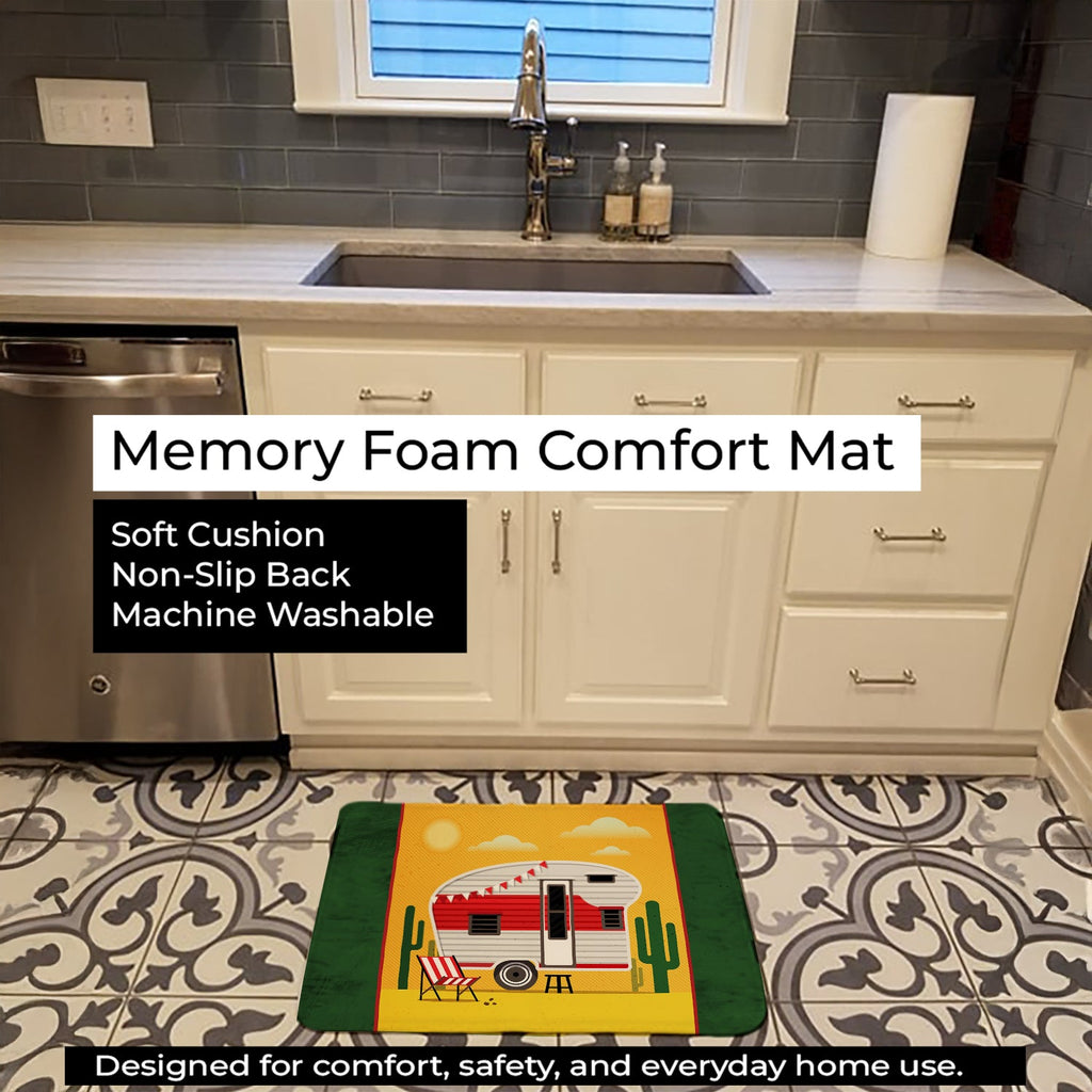 Greatest Adventure Retro Camper Desert Memory Foam Kitchen Mat Machine Washable Anti-Fatigue Cushion Comfort Bath or Kitchen Rug