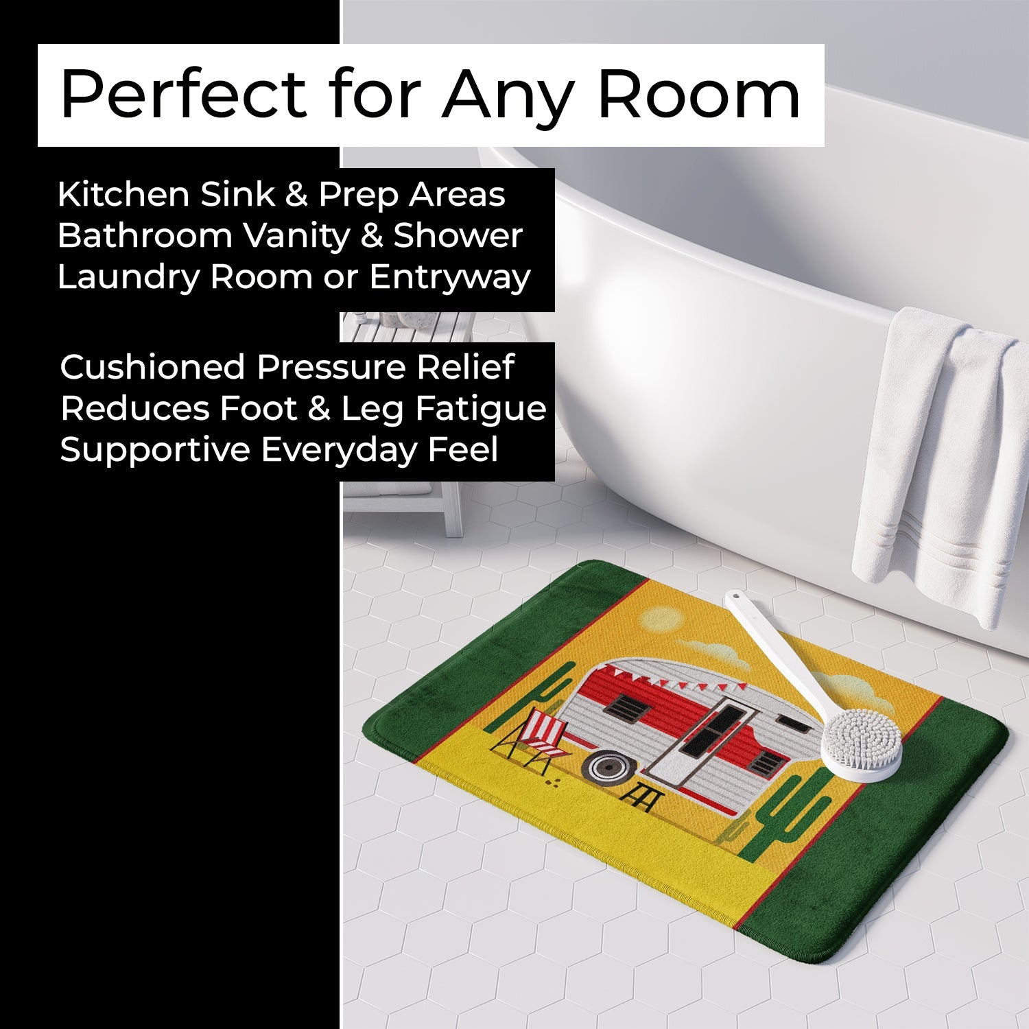 Greatest Adventure Retro Camper Desert Memory Foam Kitchen Mat Machine Washable Anti-Fatigue Cushion Comfort Bath or Kitchen Rug