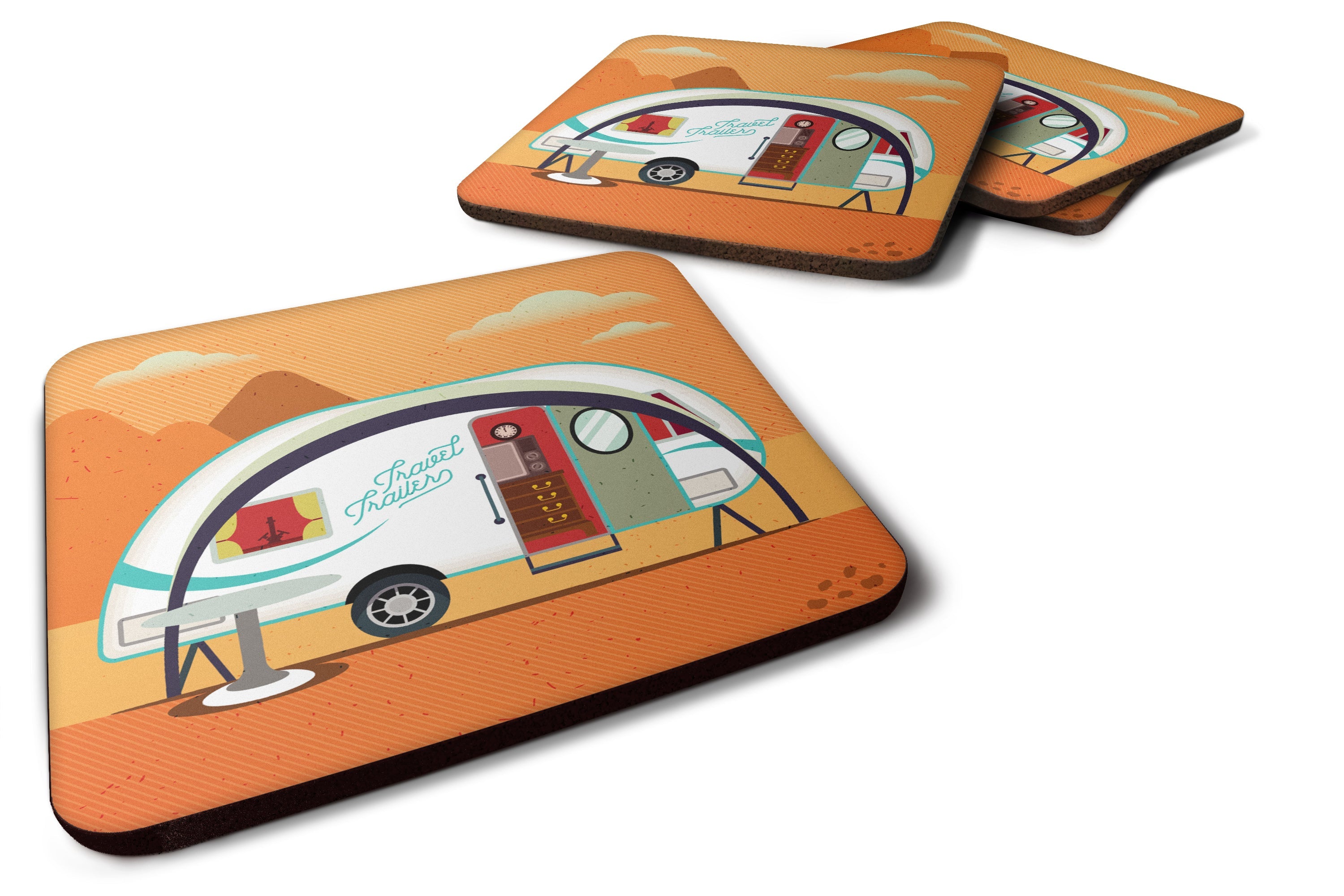 Greatest Adventure New Camper Foam Coasters Set of 4 Cup Coasters for Indoor Outdoor, Tabletop Protection, Anti Slip, Mouse pad Material