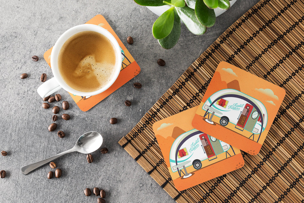 Greatest Adventure New Camper Foam Coasters Set of 4 Cup Coasters for Indoor Outdoor, Tabletop Protection, Anti Slip, Mouse pad Material