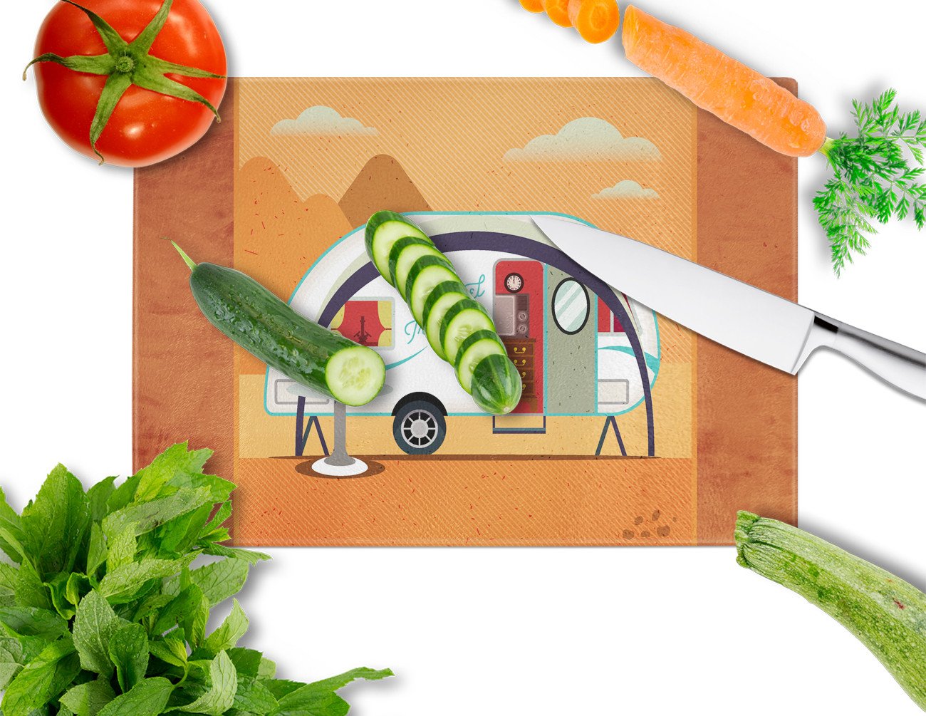 Greatest Adventure New Camper Cutting Board Tempered Glass Kitchen Cutting Surface, Heat Resistant Chopping, Non-Slip Feet, Food Prep & Serving