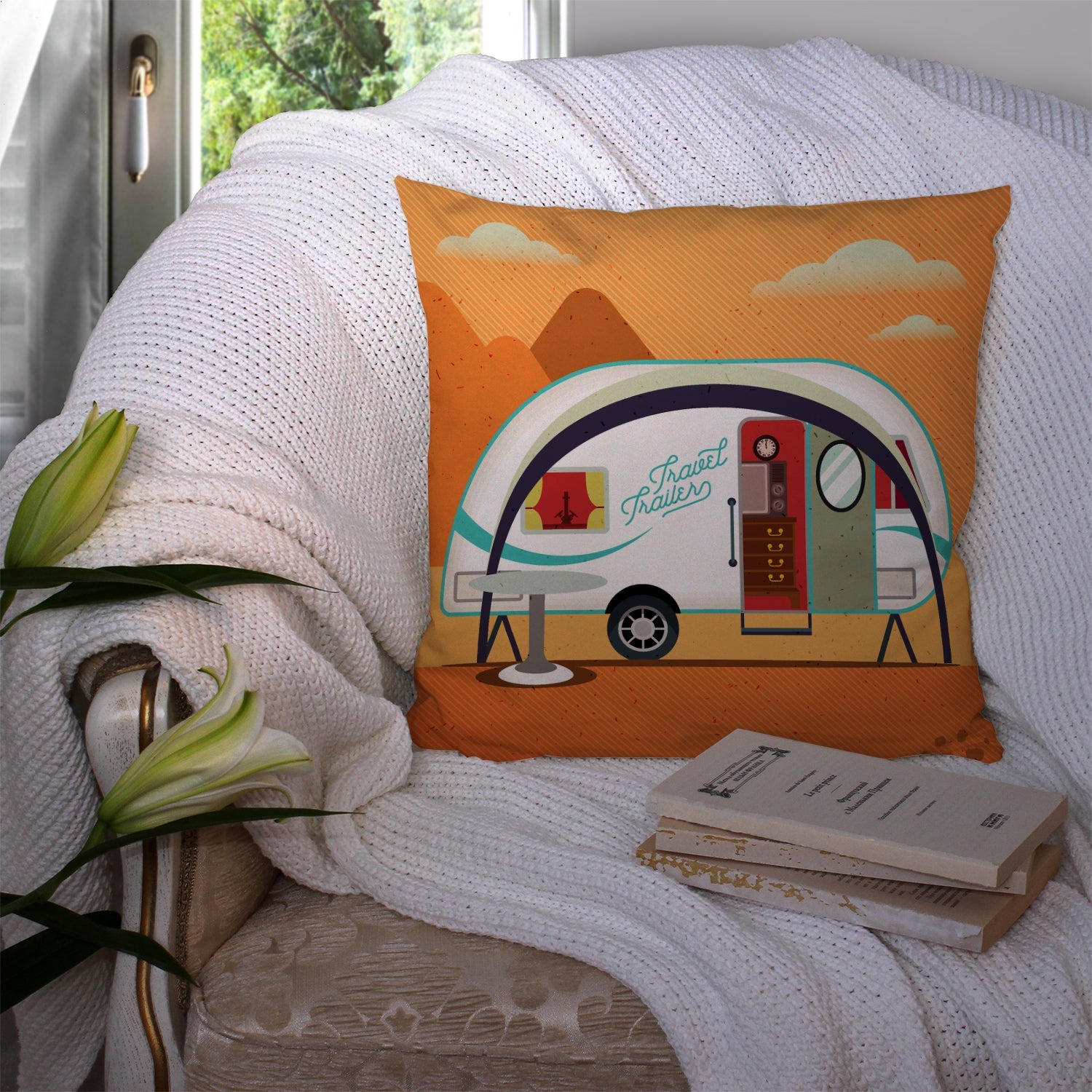 Greatest Adventure New Camper Decorative Throw Pillow 14x14 Indoor Outdoor Accent Cushion, Fabric Cover with Insert for Sofa, Bed, Porch & Living Room