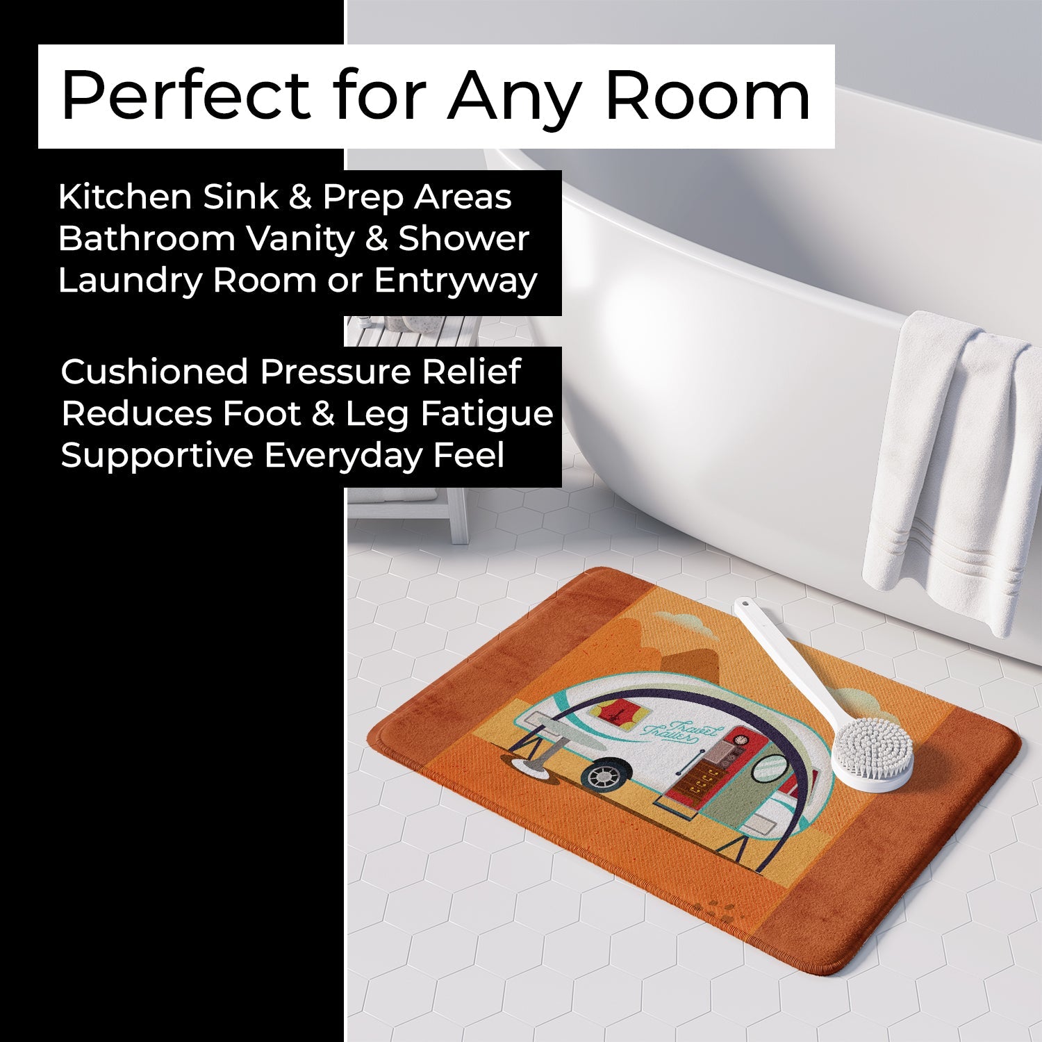 Greatest Adventure New Camper Memory Foam Kitchen Mat Machine Washable Anti-Fatigue Cushion Comfort Bath or Kitchen Rug