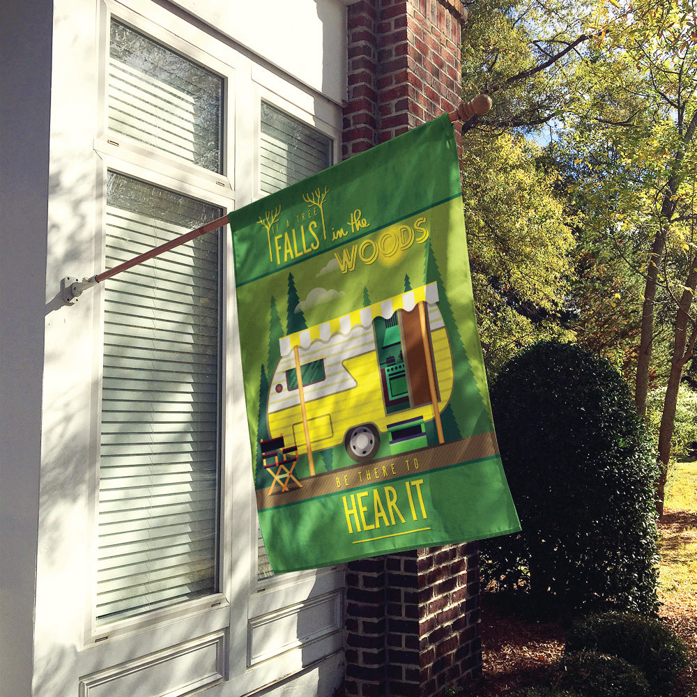 Be in the Woods Retro Camper House Flag 28x40 Porch Sleeve Pole Decorative Outside Yard Banner Artwork Wall Hanging, Polyester