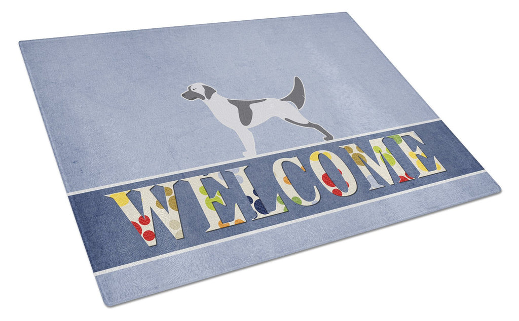 English Setter Welcome Cutting Board Tempered Glass Kitchen Cutting Surface, Heat Resistant Chopping, Non-Slip Feet, Food Prep & Serving