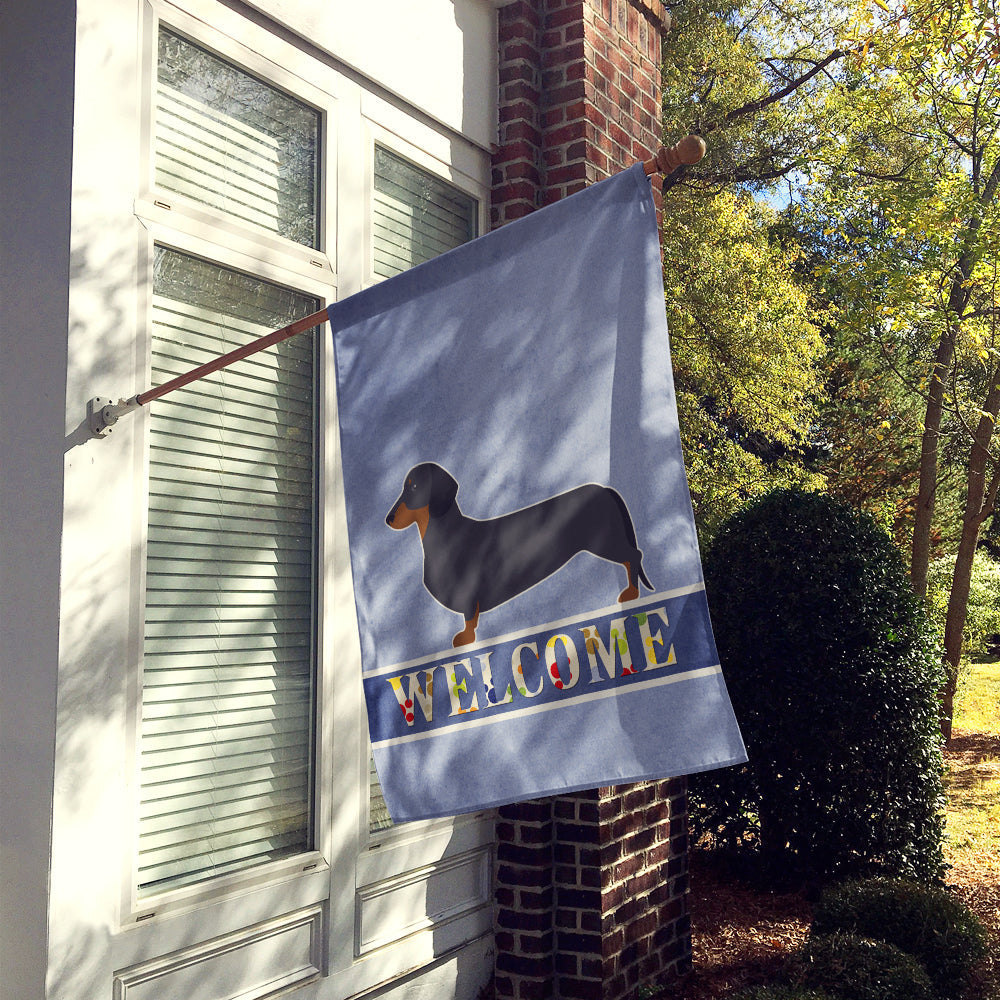 Dachshund Welcome House Flag 28x40 Porch Sleeve Pole Decorative Outside Yard Banner Artwork Wall Hanging, Polyester