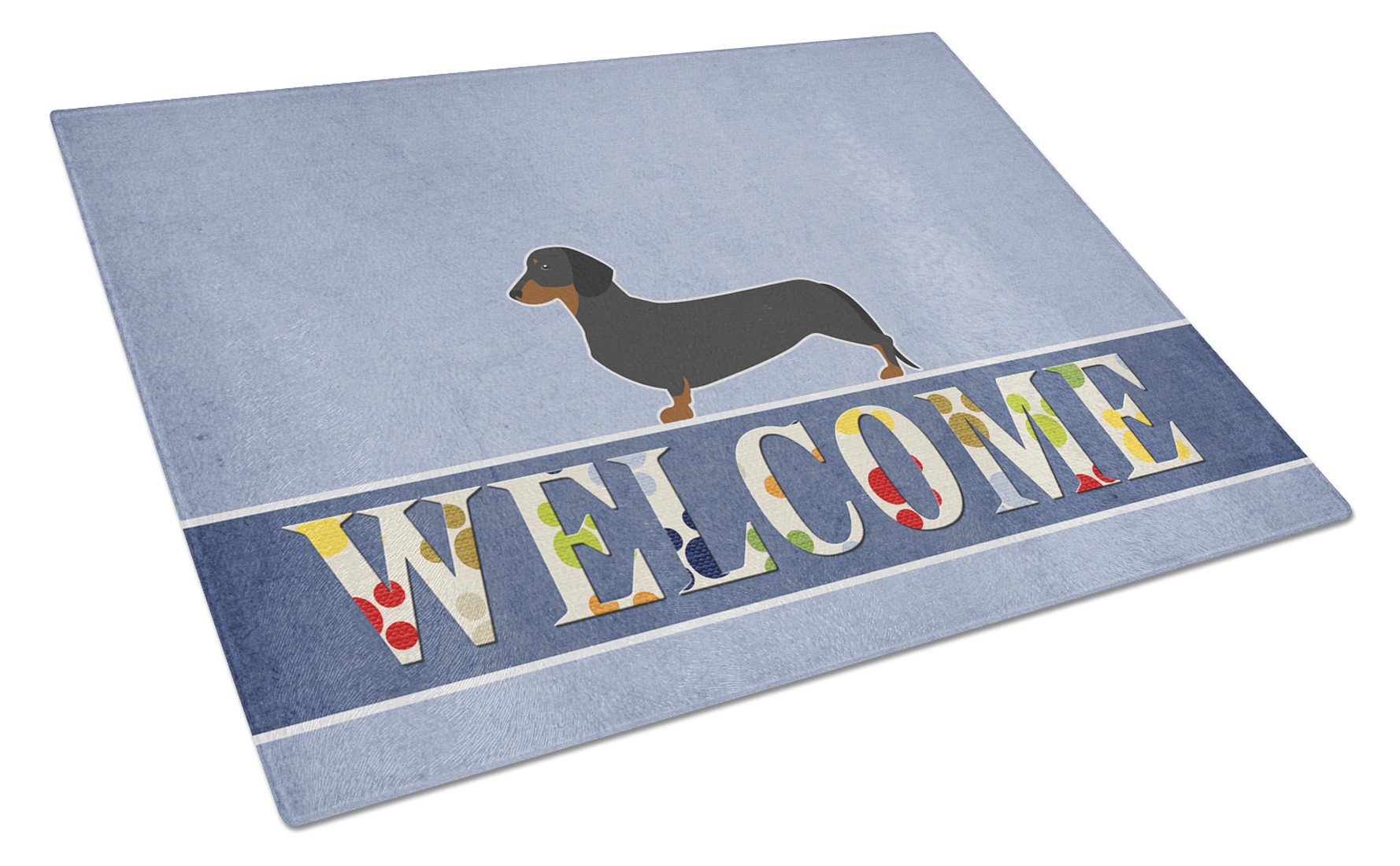 Dachshund Welcome Cutting Board Tempered Glass Kitchen Cutting Surface, Heat Resistant Chopping, Non-Slip Feet, Food Prep & Serving