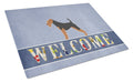 Welsh Terrier Welcome Cutting Board Tempered Glass Kitchen Cutting Surface, Heat Resistant Chopping, Non-Slip Feet, Food Prep & Serving