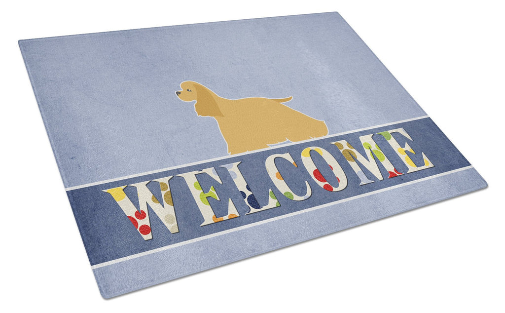 Cocker Spaniel Welcome Cutting Board Tempered Glass Kitchen Cutting Surface, Heat Resistant Chopping, Non-Slip Feet, Food Prep & Serving