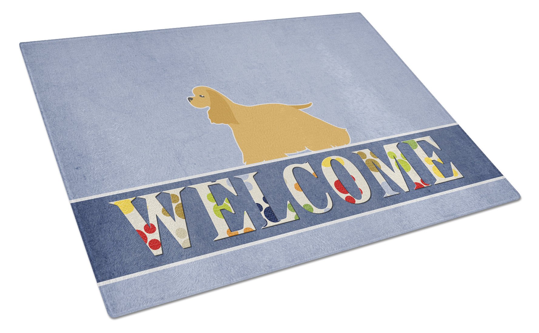 Cocker Spaniel Welcome Cutting Board Tempered Glass Kitchen Cutting Surface, Heat Resistant Chopping, Non-Slip Feet, Food Prep & Serving