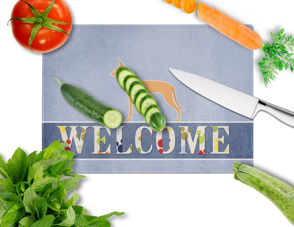 Pharaoh Hound Welcome Cutting Board Tempered Glass Kitchen Cutting Surface, Heat Resistant Chopping, Non-Slip Feet, Food Prep & Serving