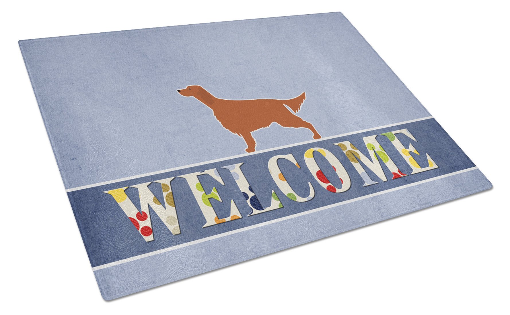 Irish Setter Welcome Cutting Board Tempered Glass Kitchen Cutting Surface, Heat Resistant Chopping, Non-Slip Feet, Food Prep & Serving