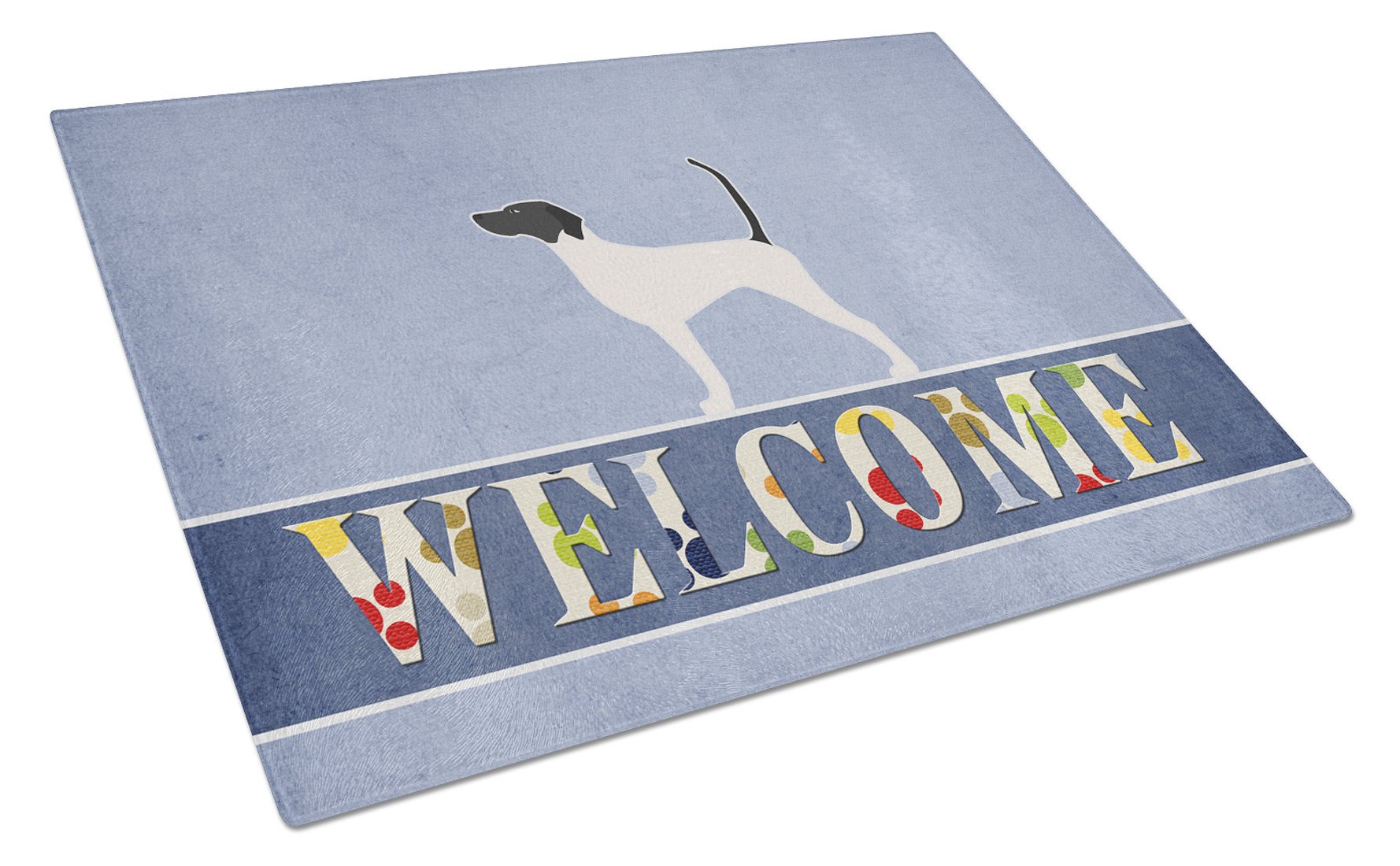 English Pointer Welcome Cutting Board Tempered Glass Kitchen Cutting Surface, Heat Resistant Chopping, Non-Slip Feet, Food Prep & Serving