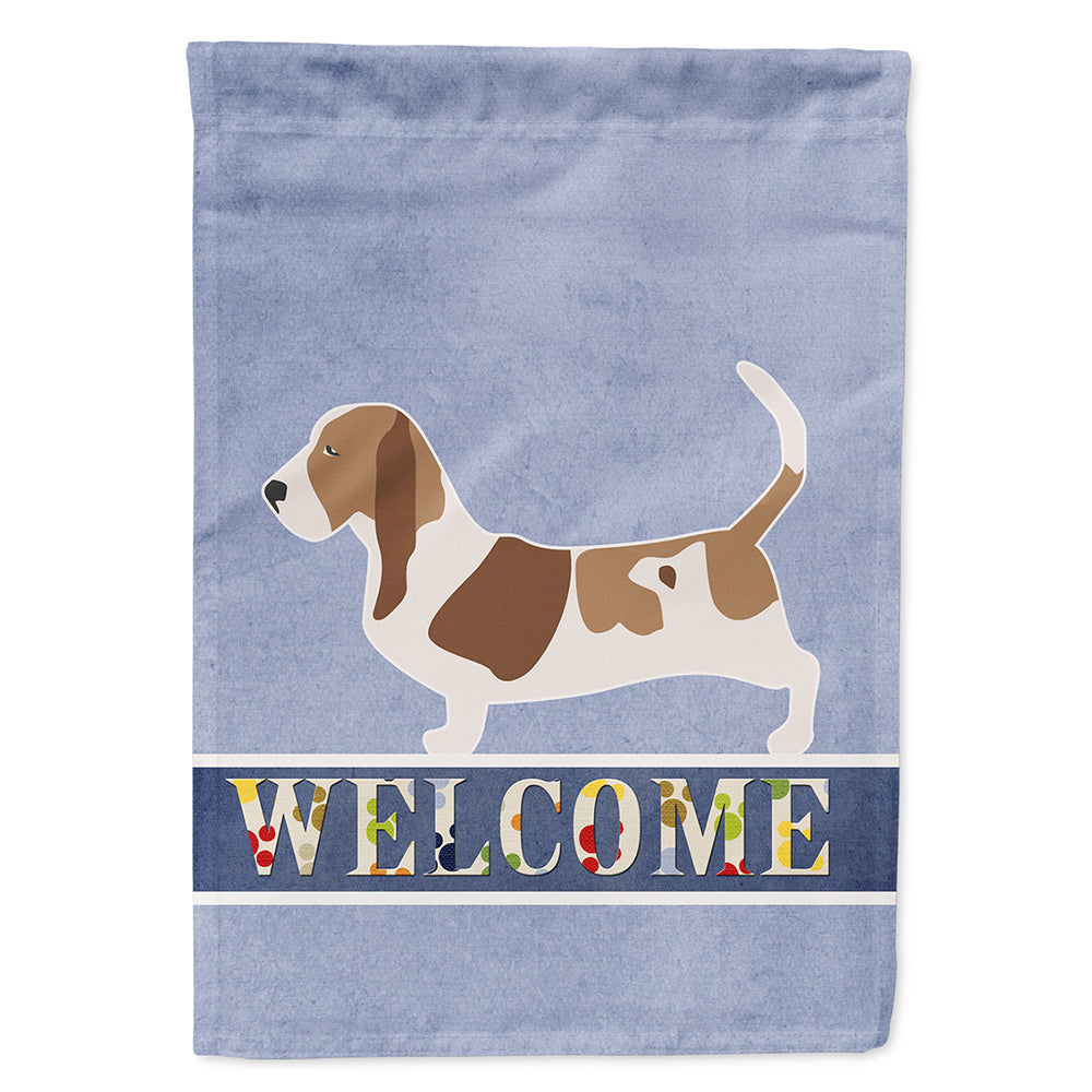 Basset Hound Welcome House Flag 28x40 Porch Sleeve Pole Decorative Outside Yard Banner Artwork Wall Hanging, Polyester