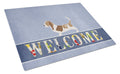 Basset Hound Welcome Cutting Board Tempered Glass Kitchen Cutting Surface, Heat Resistant Chopping, Non-Slip Feet, Food Prep & Serving